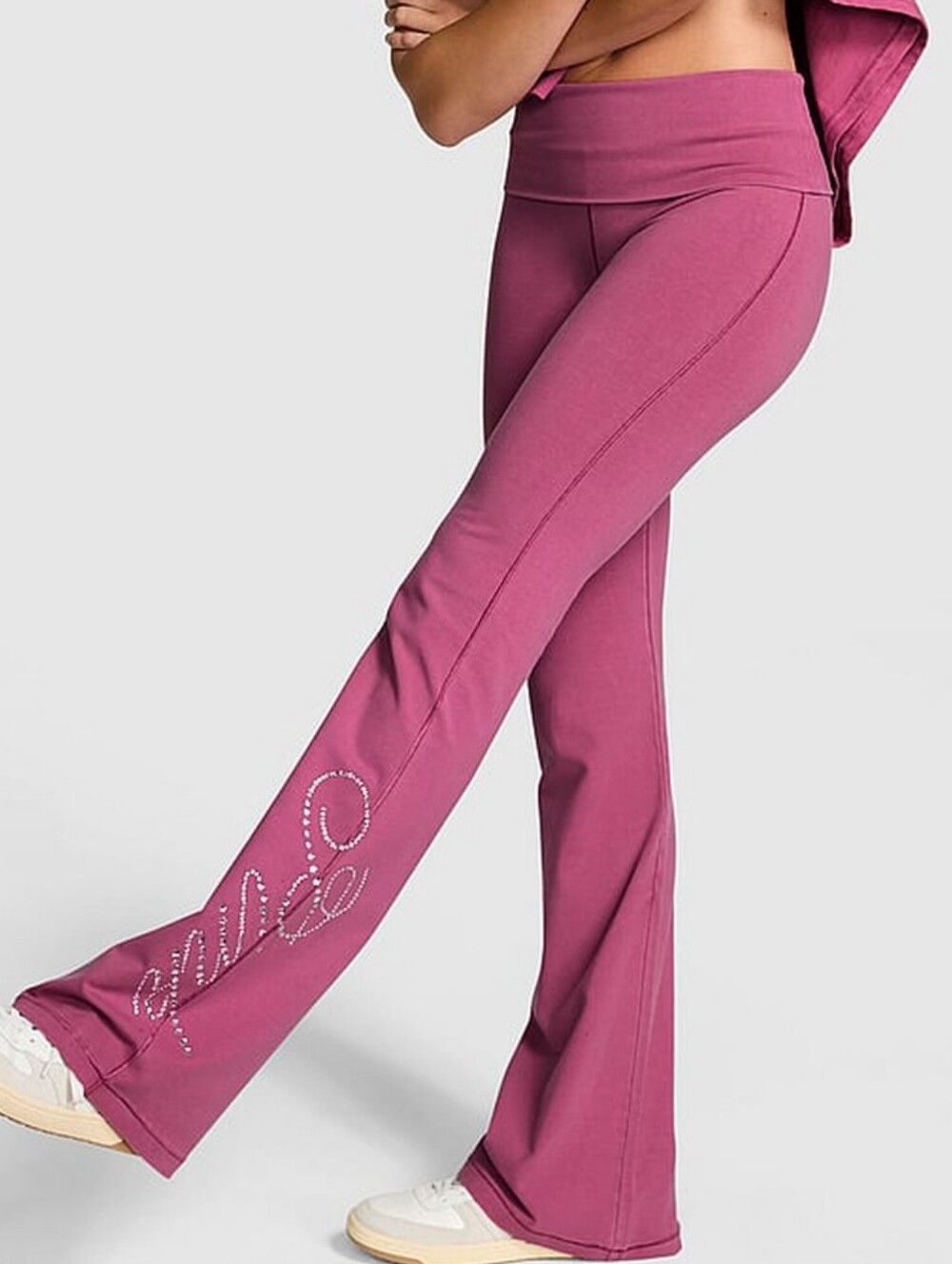 VS Pink All-Day Cotton Foldover Flare Leggings Sz Large NWT
